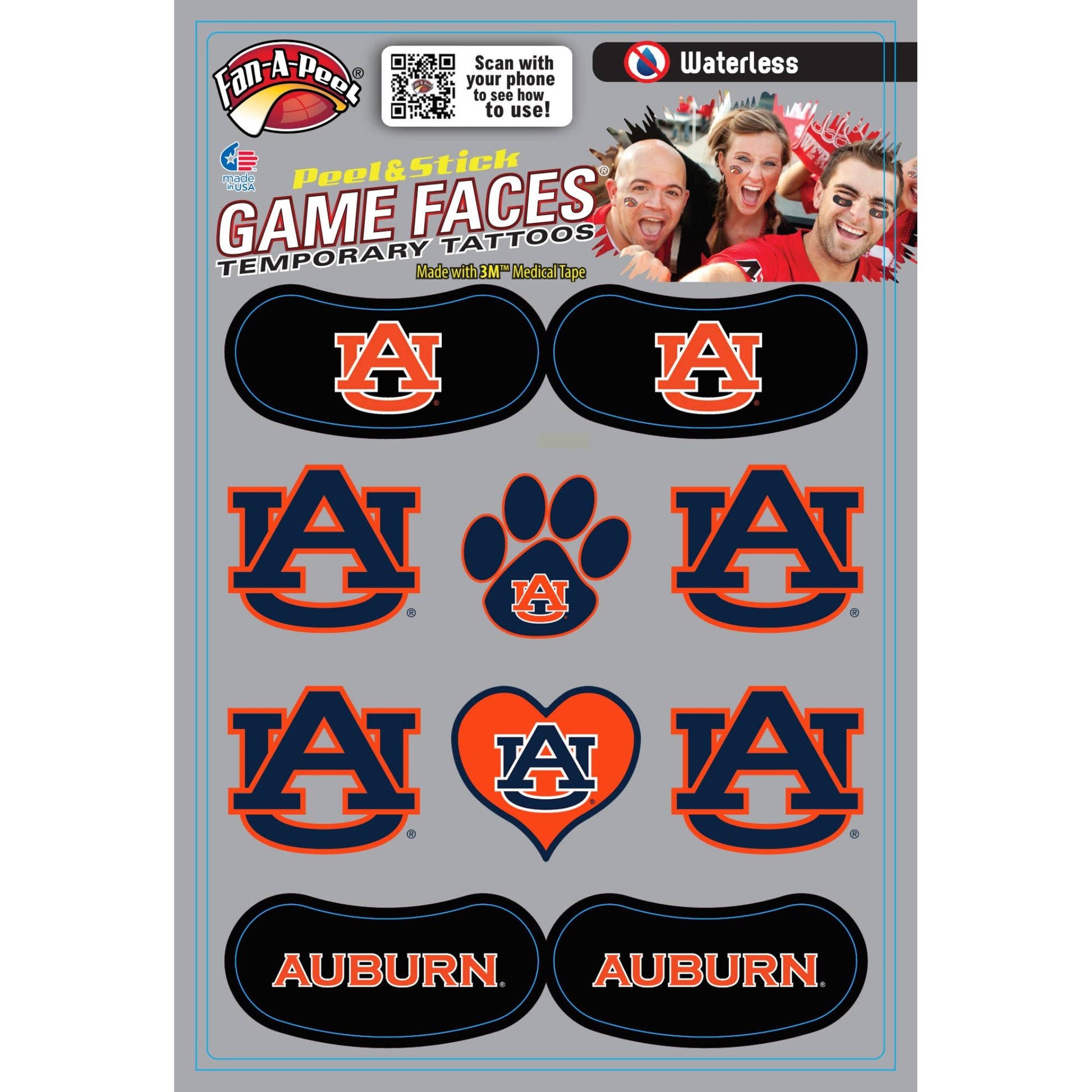 Auburn Game Faces® Temporary Tattoos