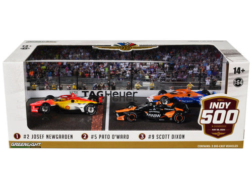 108TH INDY 500 2024 PODIUM SET OF 3 CARS 1/64 DIECAST BY GREENLIGHT 11613