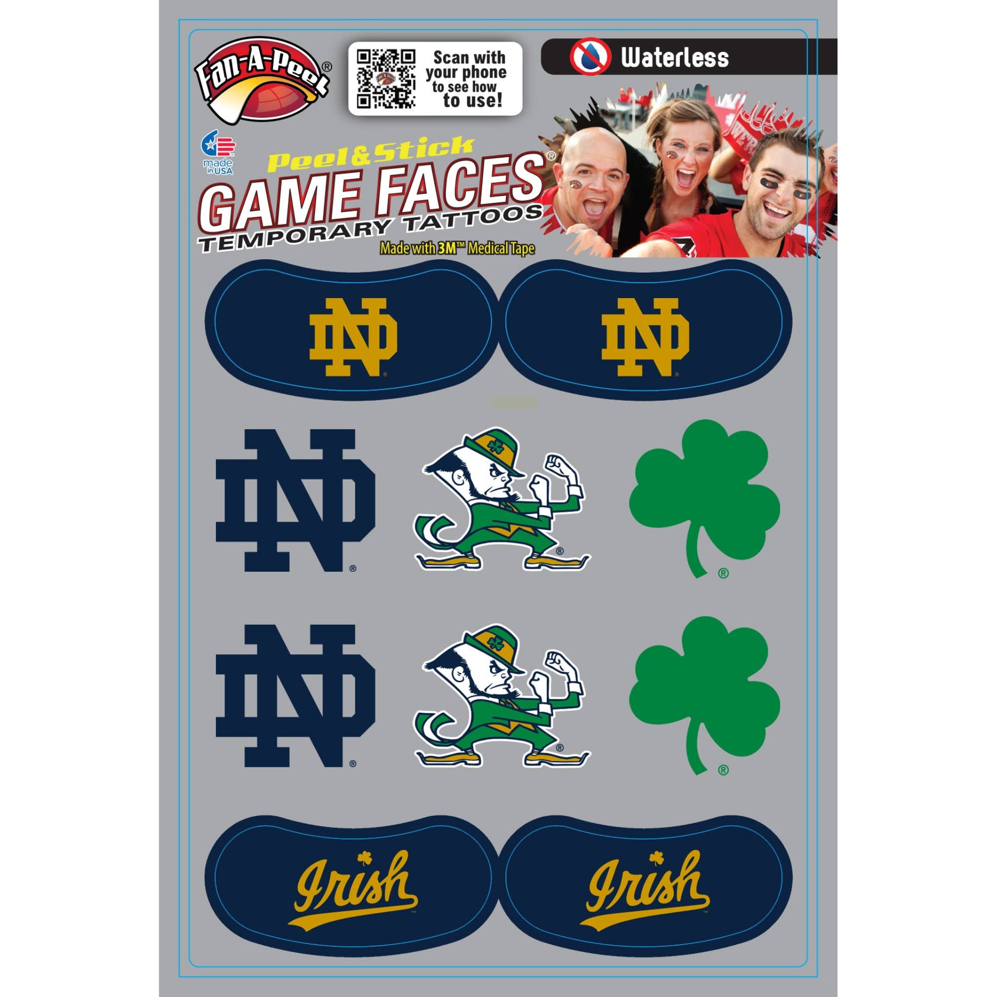 Notre Dame Game Faces® Temporary Tattoos